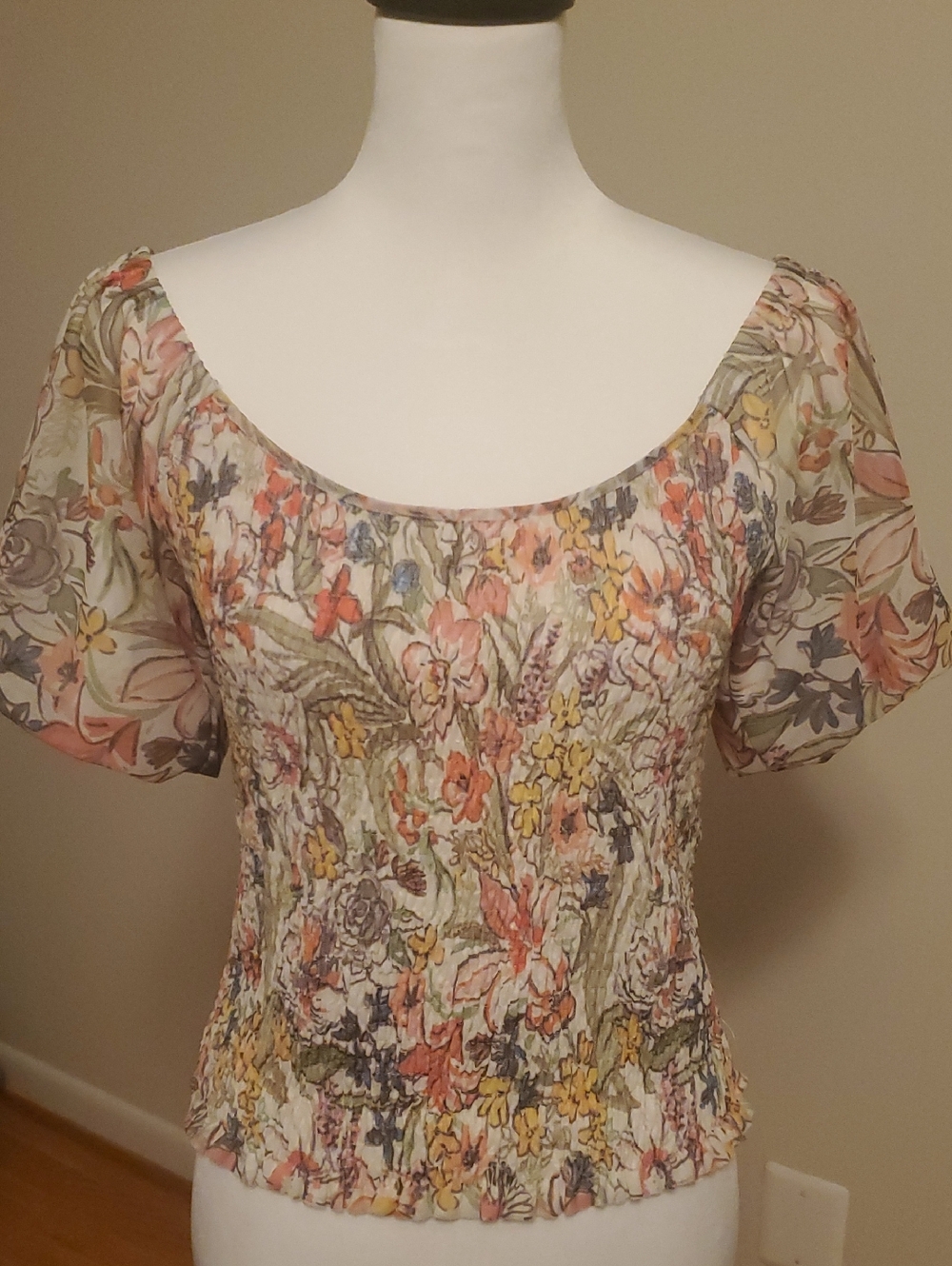 Anthropologie Smocked Floral Top Size Small